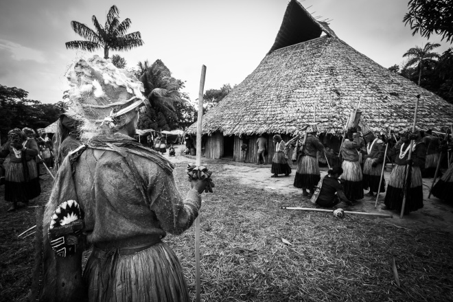 A community longhouse near the Miriti River